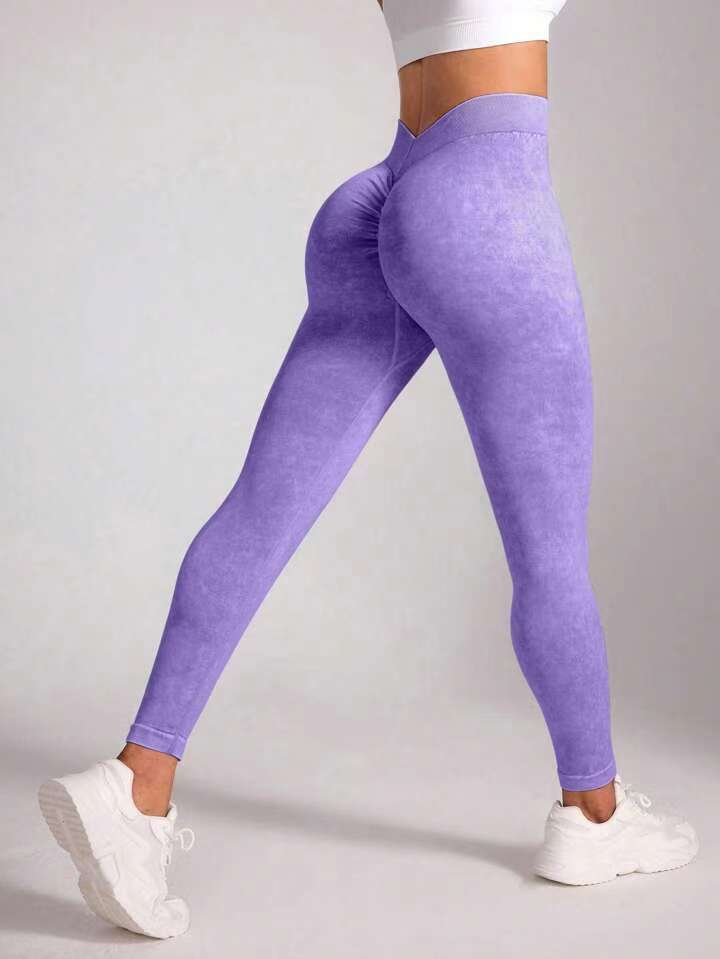 24 colores europeos y estadounidenses V cintura arena lavado estampado leopardo sin pierna cintura alta melocotón caderas pantalones deportivos