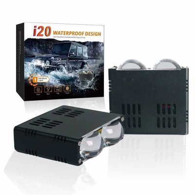 Double lens led fan spotlight car grid 2 bead grille lamp motorcycle white yellow light modified high brightness lamp