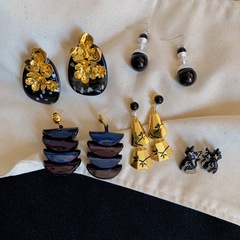 金色花朵黑色夸张复古设计感小众耳钉轻奢高级感气质大气耳环耳夹