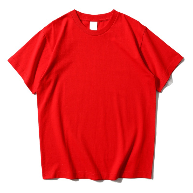 240g algodón pesado suelto cuello redondo color sólido manga corta Camiseta engrosada marca de moda manga corta impresa LOGO