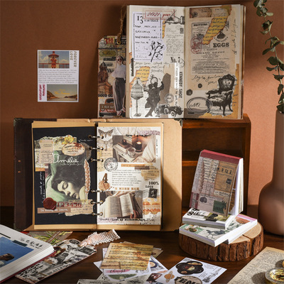 AGUGU和纸贴纸本流金岁月复古手帐包头本DIY装饰手账素材打底贴纸|ms