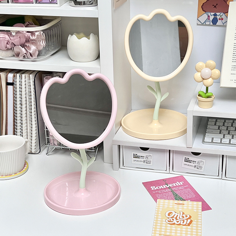新型チューリップ花鏡家庭用化粧台式プリンセスミラー学生寮デスクトップ少女心化粧鏡|undefined