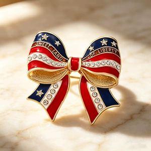 American Flag Bow Brooch, Stars and Stripes Enamel Pin, Independence Day Themed Bag and Clothing Decoration Accessory