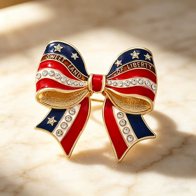 American Flag Bow Brooch, Stars and Stripes Enamel Pin, Independence Day Themed Bag and Clothing Decoration Accessory