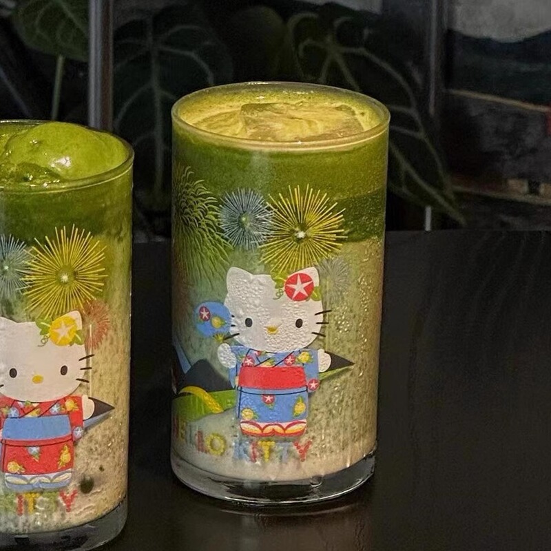 可爱helloKitty猫夏日繁花玻璃杯中古高颜值果汁牛奶喝水杯子|undefined