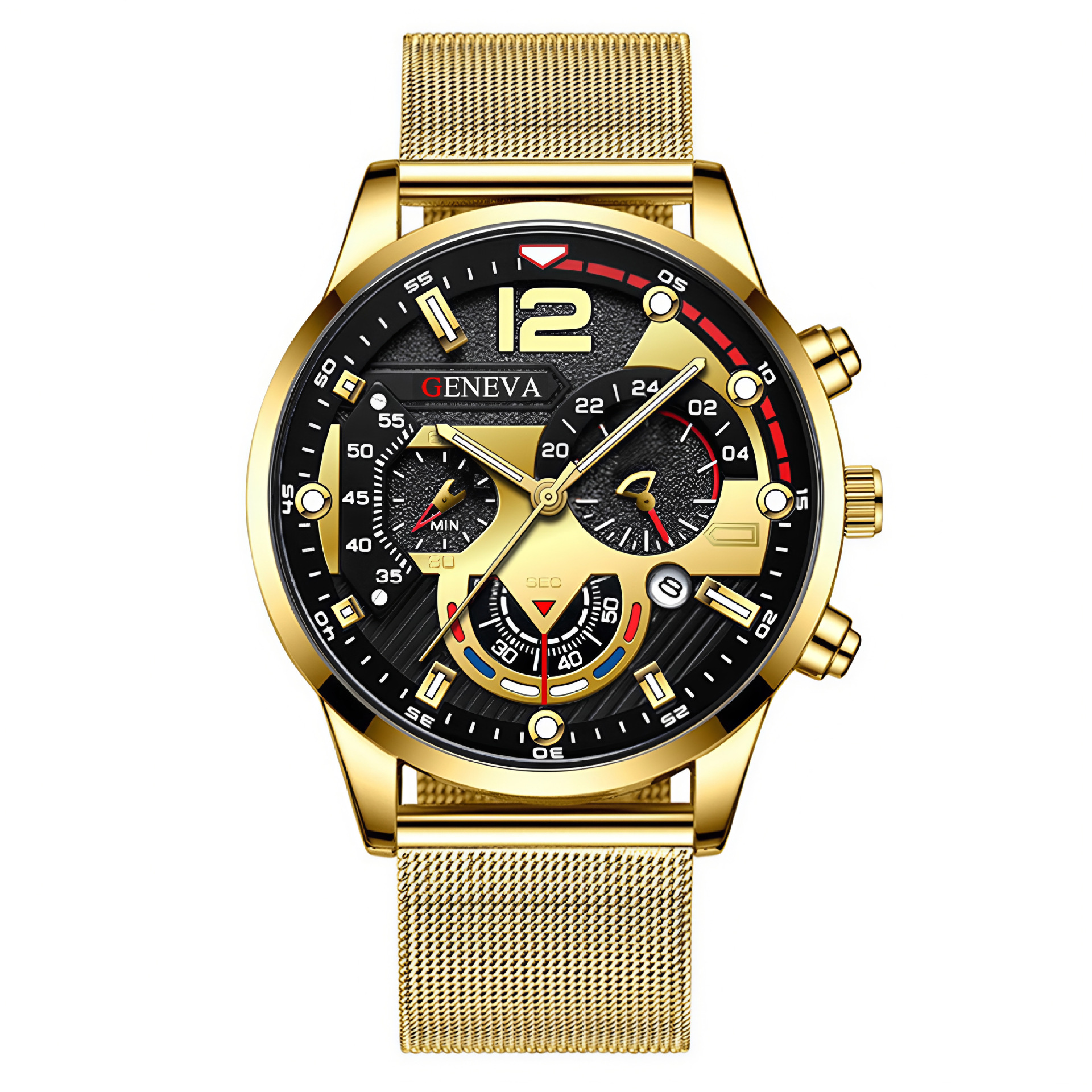 Live Hot Men's Large Dial Fashion Temperament High Sense Business Quartz Watch Calendar Luminous Mesh Strap Watch