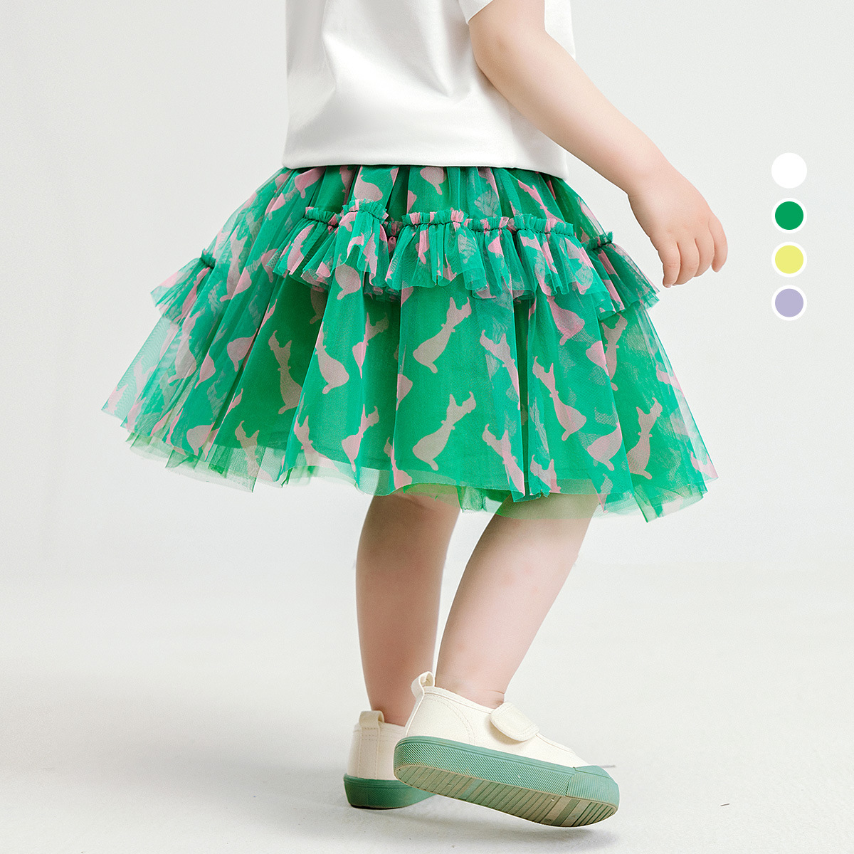 阿米拉童裝2024夏季新款兒童裙子女童寶寶淨色滿印網紗半身蓬蓬裙