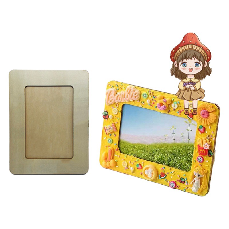 Marco de fotos en blanco de madera para niños hecho a mano DIY marco de fotos ordinario crema arcilla ángulo soporte tridimensional marco de fotos paquete de material