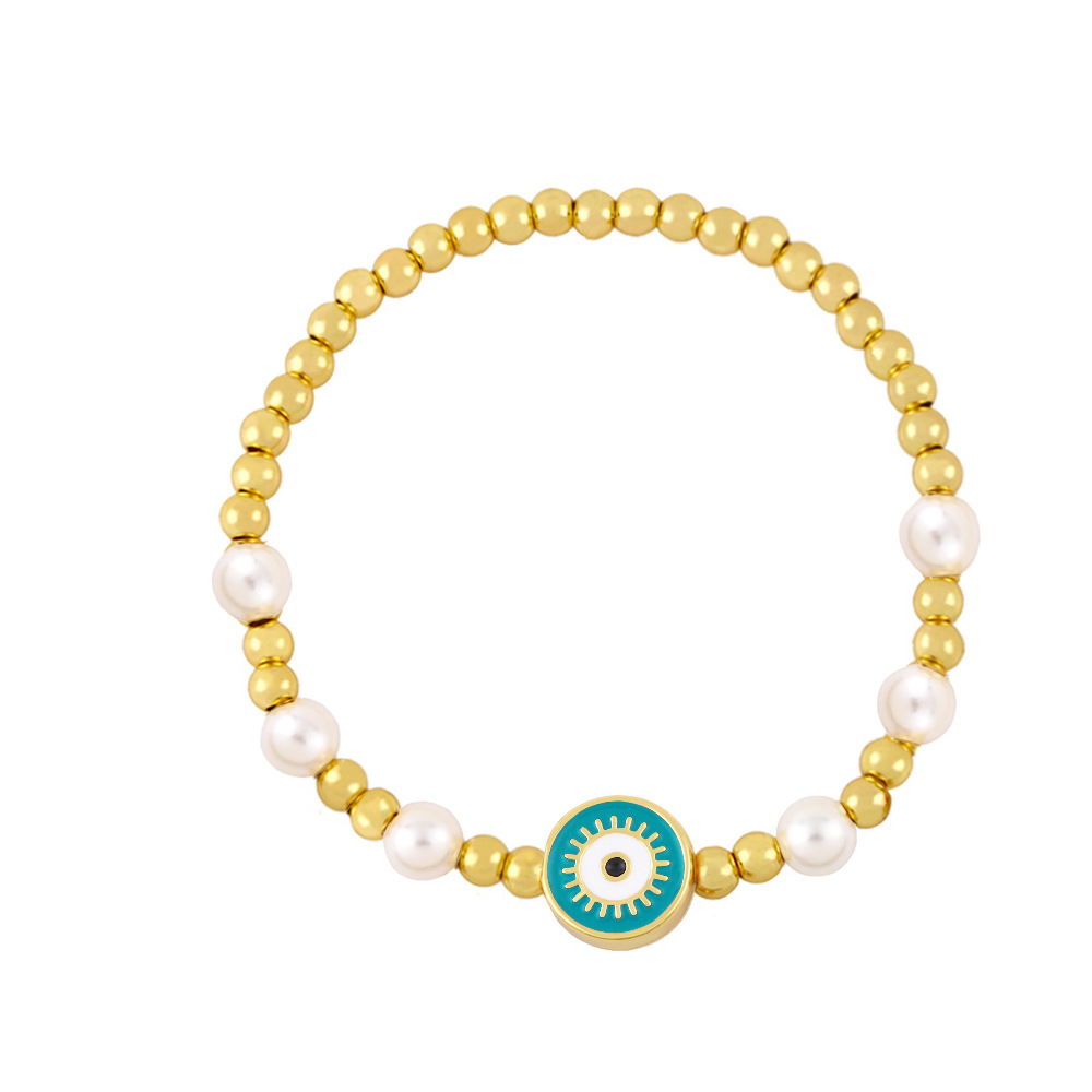 European and American bracelet female evil eyes beaded pearl copper bracelet wholesale