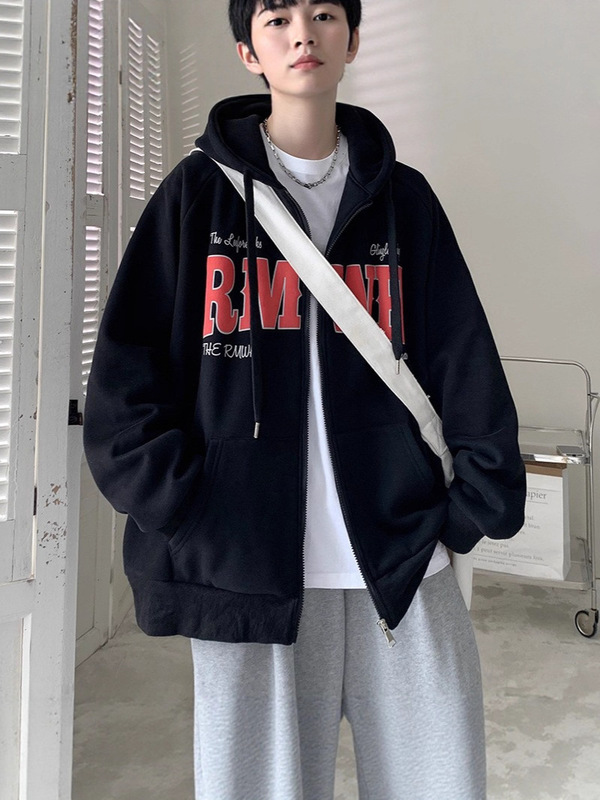 美式高街重磅250g开衫卫衣男设计感小众oversize潮牌秋冬连帽外套|undefined