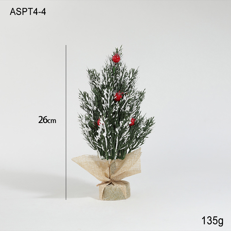 Imitación de plástico verde con nieve mini fruta roja árbol de Navidad decoración de escritorio pequeño regalo de Navidad