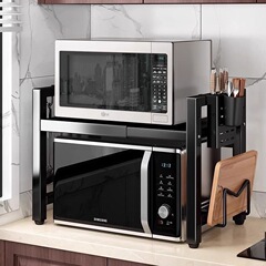 キッチン電子レンジラック多層多機能オーブンカウンタートップ収納ラック家庭用二層伸縮ラック
