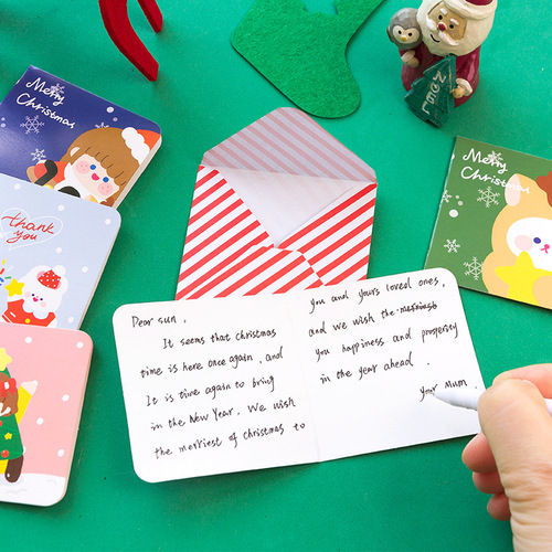 Message MerryChristmas Christmas Card Envelope Set Cute Hand-painted Elderly Elk Gift Card 12 Styles