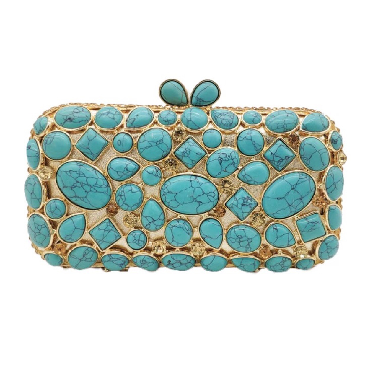 Túi clutch dạ tiệc đính đá rhinestone mã não màu ngọc lam — Màu vàng chi tiết 1
