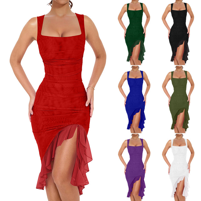 2025 European and American Cross-Border Women's Camisole Dress, Sexy Tight-Fitting Ruched Mid-Length Evening Gown for Women 2025 European and American Cross-Border Women's Camisole Dress, Sexy Tight-Fitting Ruched Mid-Length Evening Gown for Women