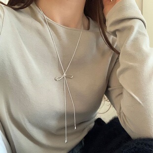 Simple bow pull-out long necklace for women Korean niche ins personalized fashion versatile necklace sweater chain