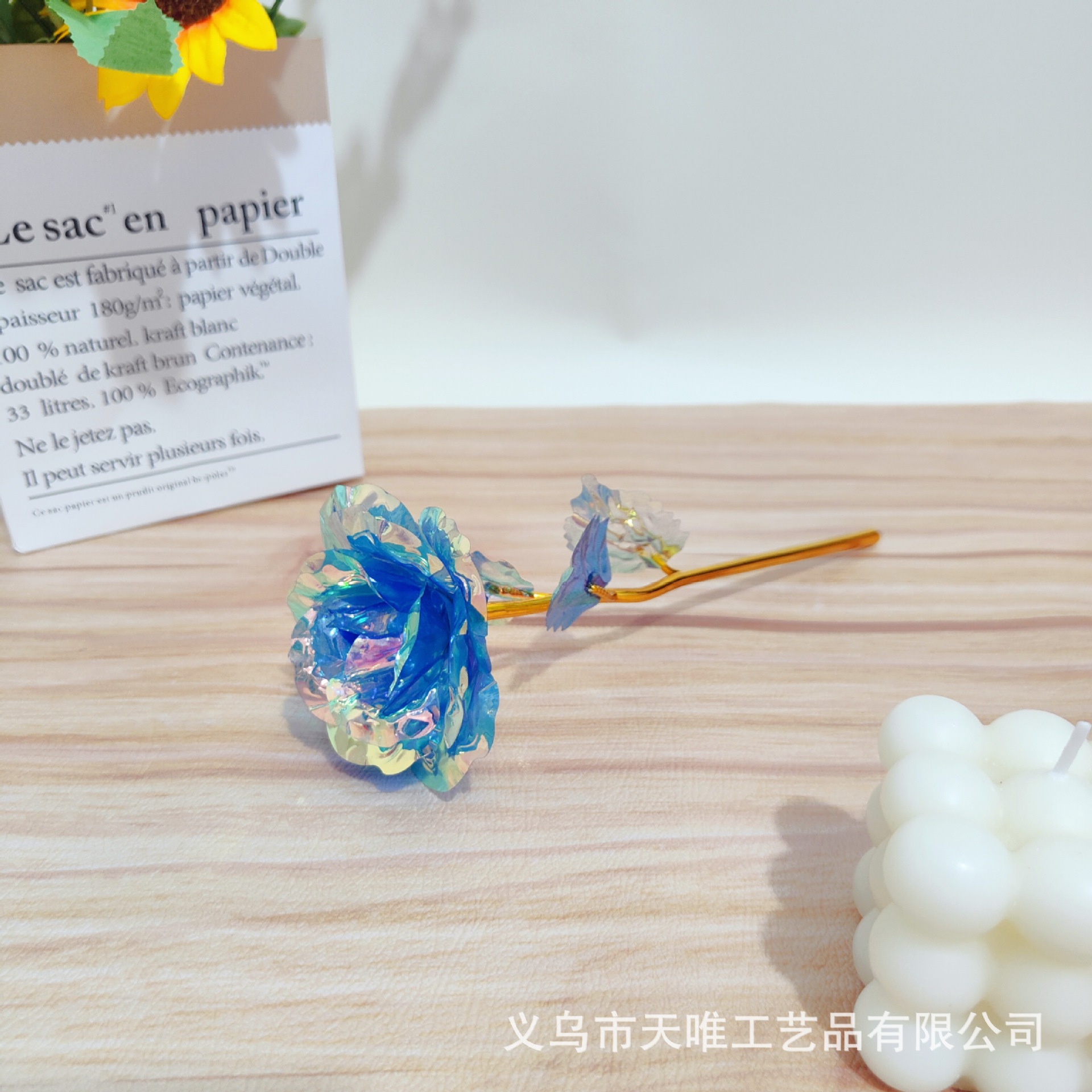 Color Flor de oro Hoja de oro Flor de rosa Simulación Láser Rosa colorida Día de la madre Día romántico Día de San Valentín Día de la mujer Regalo