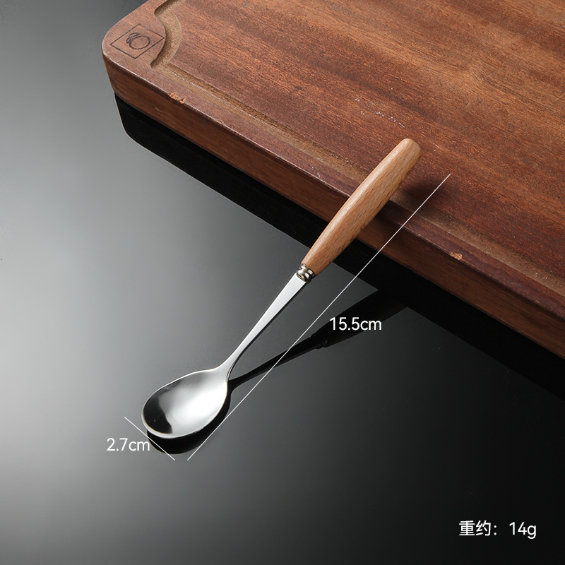 Madera de haya, alas de pollo, mango de madera, cuchillo y tenedor de acero inoxidable doméstico, cubiertos, cuchillo y tenedor de carne brillante, cuchara de carne occidental