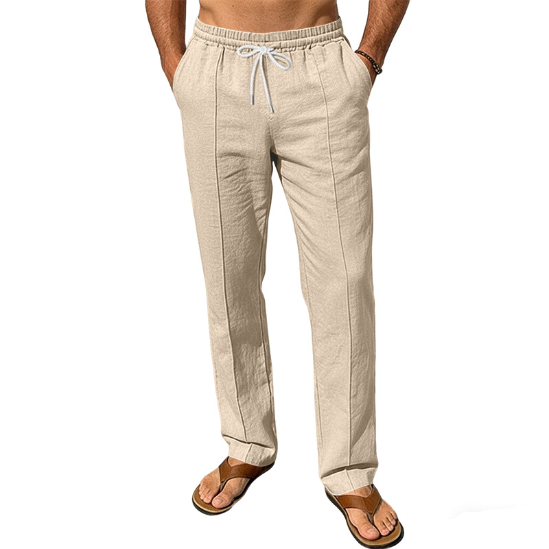 Europa y los Estados Unidos transfronterizos de lino transpirables pantalones de piernas largas para hombres verano y otoño delgados deportivos sueltos rectos pantalones casuales para hombres