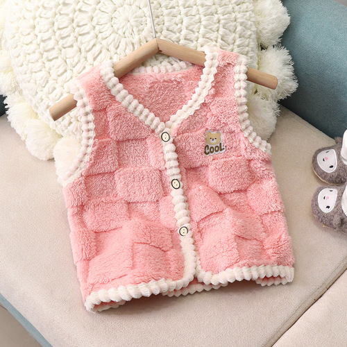 Children's Fleece Vest for Boys and Girls, Stylish Backless Top for Toddlers, Dual-Side Fleece Cardigan, Outerwear, Thick and Warm Baby Vest