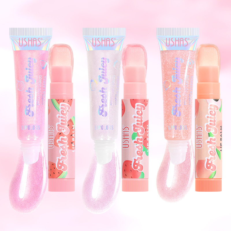 USHAS European and American Cross-border spot lápiz labial brillo de labios sabor a fruta combinación hidratante e hidratante US012