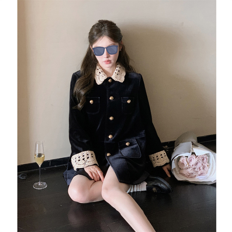 杨小卷 MIU系复古翻领中长款麂皮/丝绒外套工装风衣女 美拉德穿搭|undefined