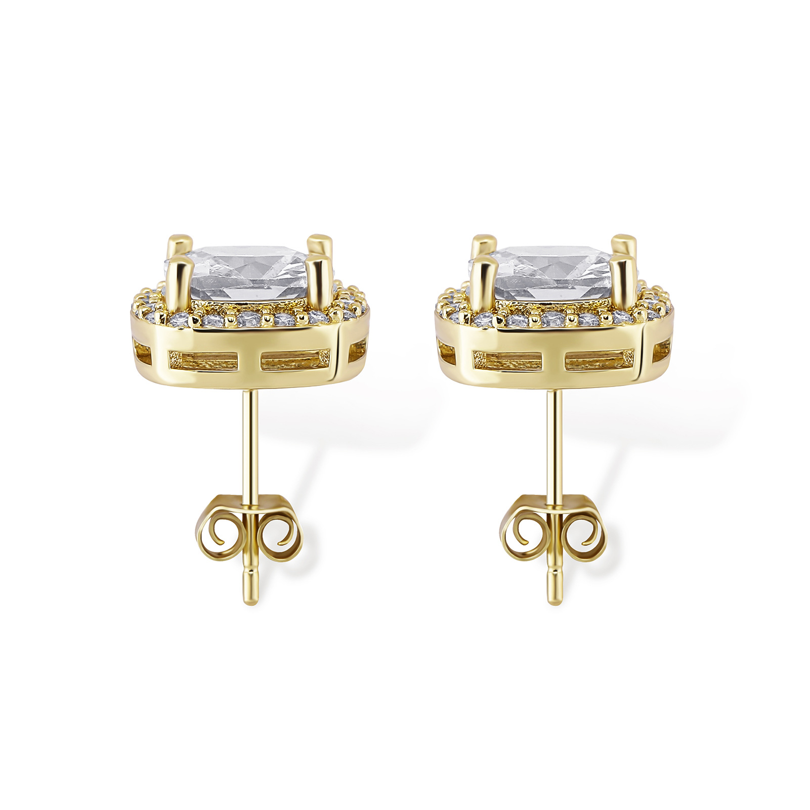 men's earrings simple square diamond micro inlaid zircon earrings four claw inlaid small earrings small_voghion.com