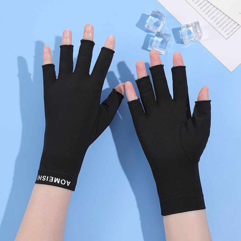Guantes de protección solar de verano guantes de seda de hielo manicura de las mujeres al aire libre pesca conducción equitación protección solar medio dedo guantes