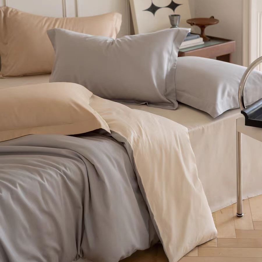 El estilo nórdico de 100 cortesía de satín largo algodón de cuatro piezas de algodón puro simple de color sólido sábanas de cama de algodón