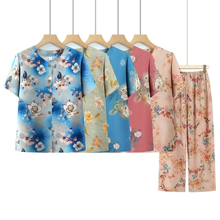 夏季妈妈装短袖套装中老年人女装开衫上衣老太太奶奶装衣服两件套