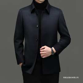 感羊毛桑蚕丝大衣男2025冬季中年商务休闲毛呢中长款男士大衣