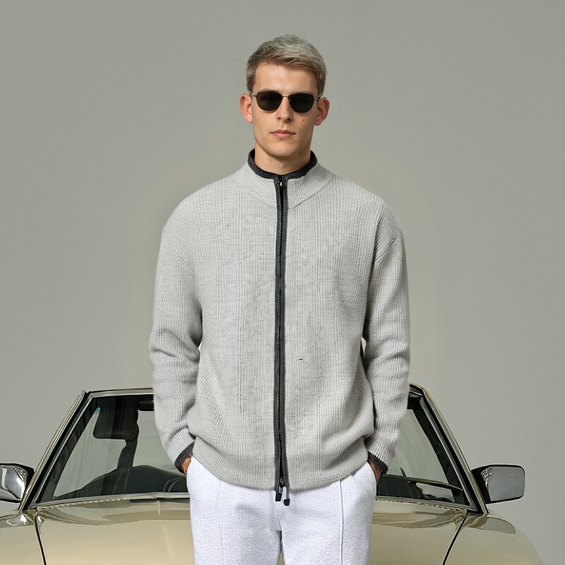 Cardigan Sweater Men's Coat Autumn and Winter New Solid Color All-match Zipper Design Sense Men's Light Mature Style Sweater Top