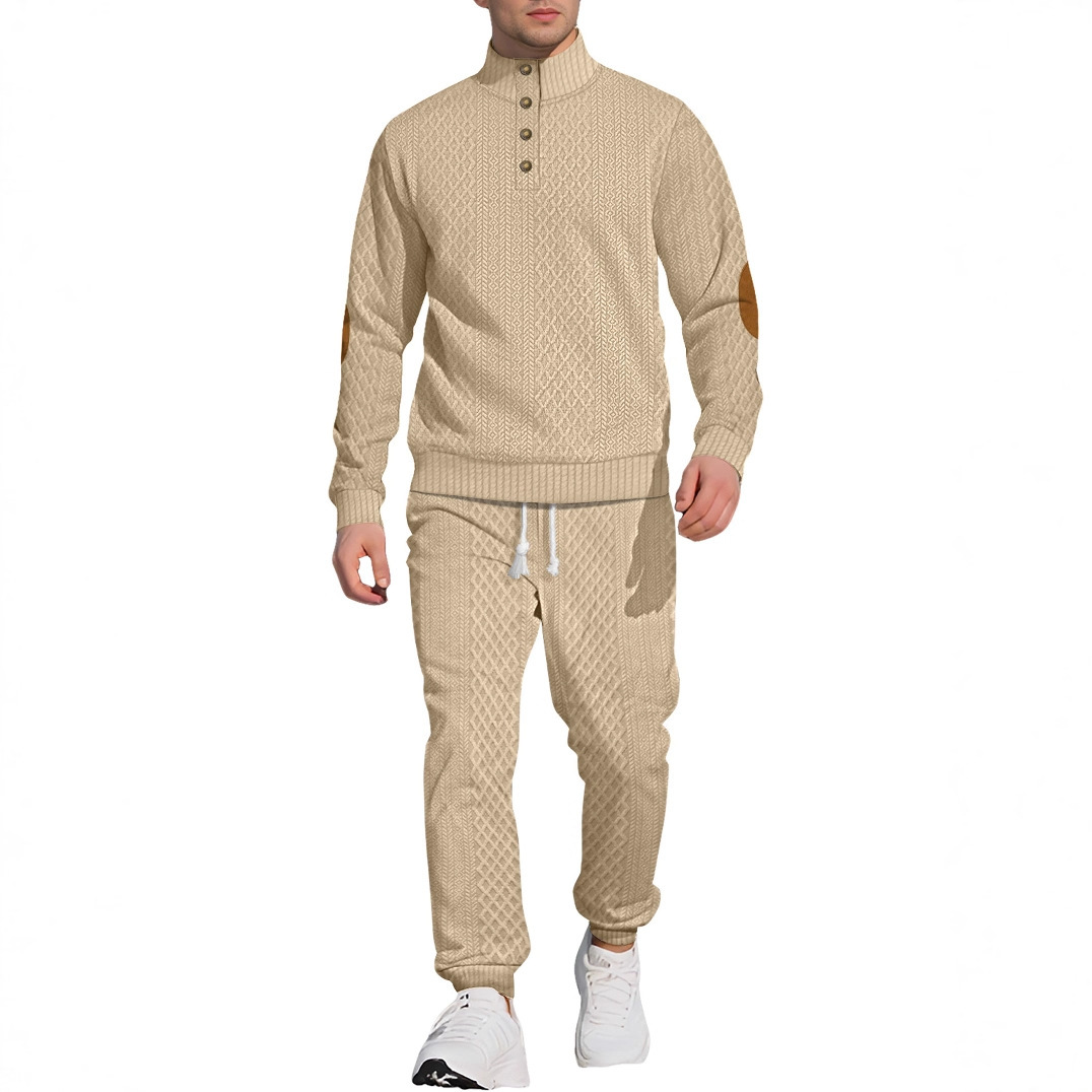 Nuevo Amazon transfronterizo europeo cuello de manga larga pantalones deportivos casuales al aire libre Jacquard set