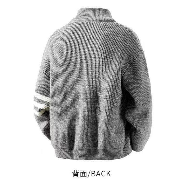 Otoño y invierno Cardigan suéter hombre y mujer americano casual viento camisa de punto de cuello camisa de doble cremallera de color sólido