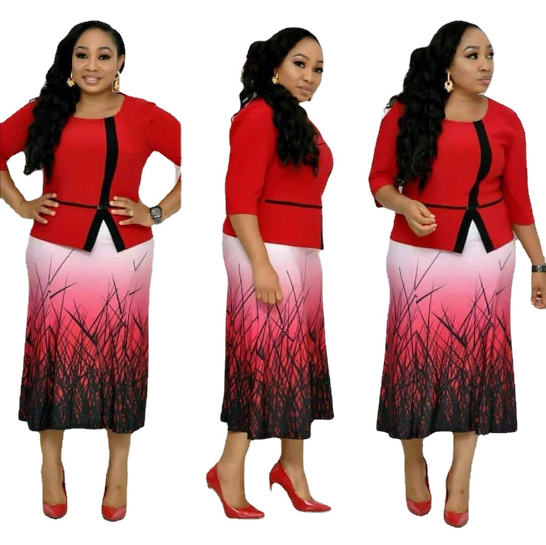 7-Sleeve Printing, Medium Length Dress, African Mother'S Wear