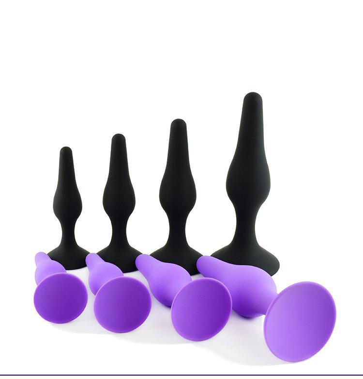 Silicone Anal Plug 4-Piece Set with Suction Cups, Black Body-Safe Training Kit — detail image 20
