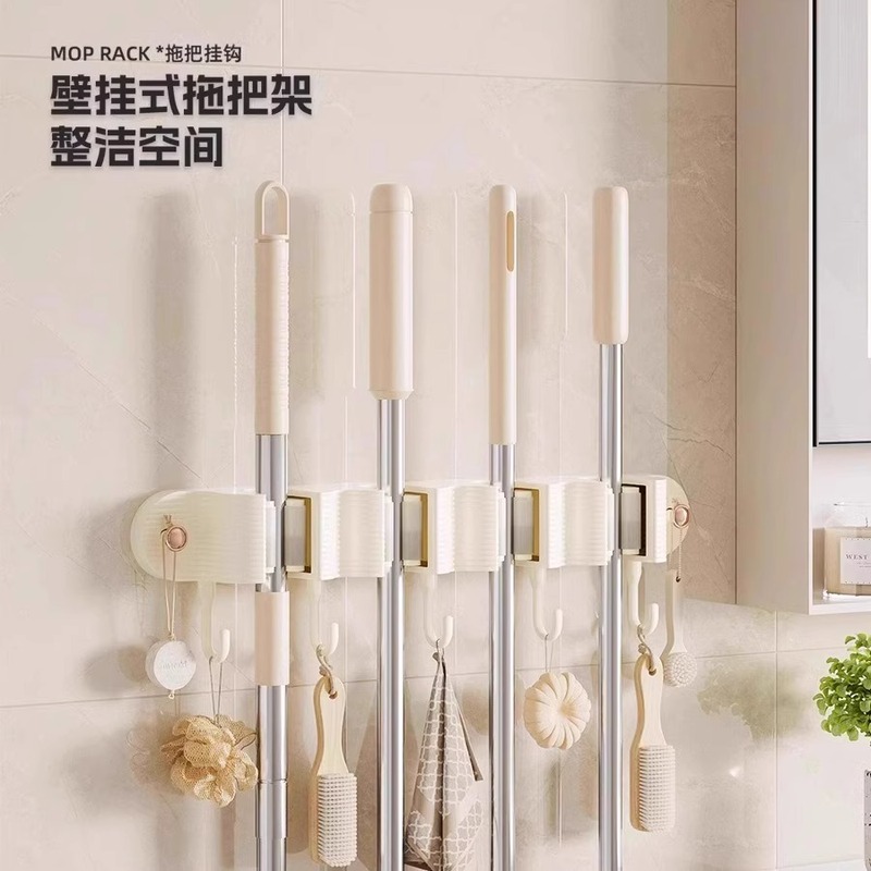 モップ壁挂けクリップトイレ多机能置物挂け棚バスルームドア后ろスナップ式ほうきホルダーモップラック|undefined
