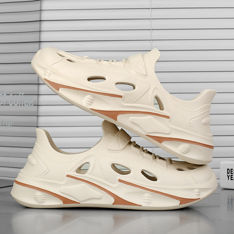 2025 verano nuevo estilo zapatillas de hombre zapatos con agujeros exteriores parejas cómodos zapatos de playa zapatos de rastreo transfronterizo de suela gruesa hombres