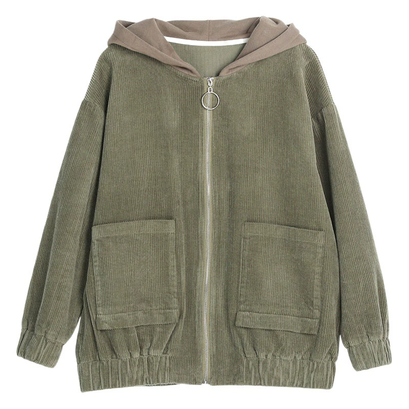 Вельветовое короткое пальто с капюшоном, Женская свободная осенне-зимняя куртка с длинным рукавом, кардиган, трансграничная Женская Внешняя торговля, оптовая продажа