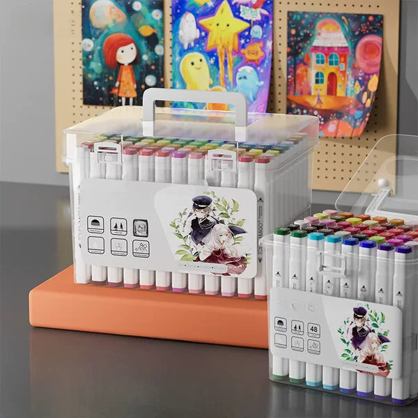 Touchmigo Marker Pen Set, Full Set of 48 Alcohol-Based Watercolor Pens, Color Set with Safety Certification, Acrylic