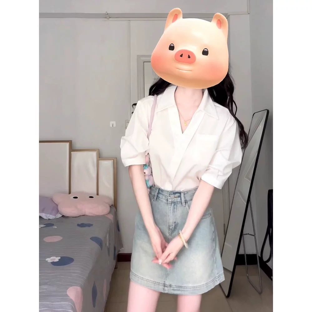 Женская белая рубашка с коротким рукавом и французским воротником, лето 2025, новый дизайн, защита от солнца, элегантный топ