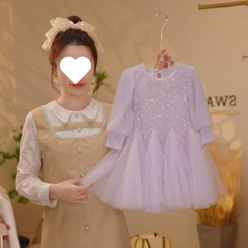 Детское платье-пачка для девочек 2025 года, новое, модное, с длинными рукавами, весенне-осеннее, из плотной ткани