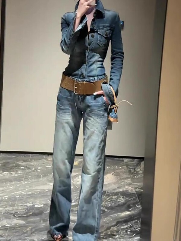 15970 this year's popular beautiful blue Denim shirt two-piece pants women 2025 spring a set of wear