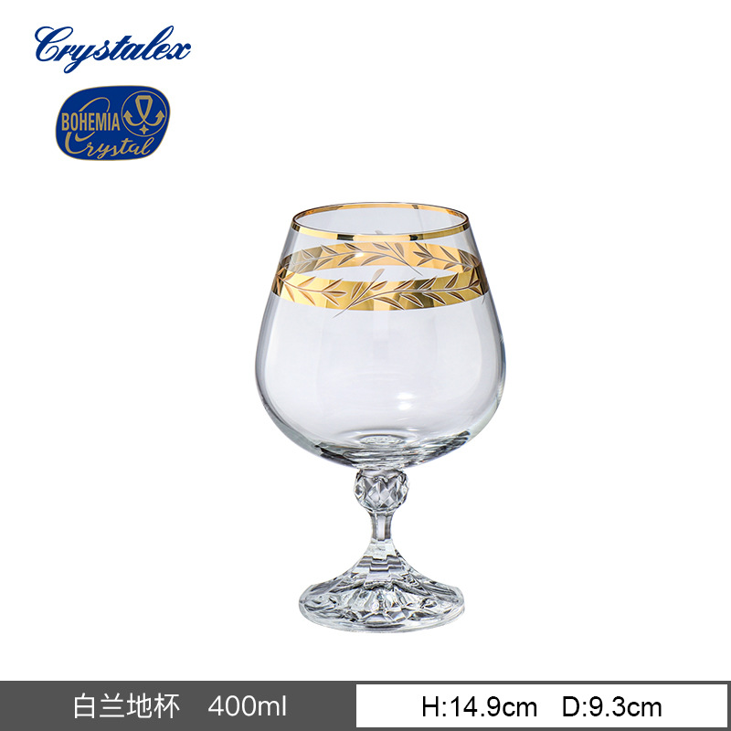 Copa de vino de cristal checo Crystalex importada con detalles en oro, copa retro de lujo ligero, diseño personalizado de alta gama.