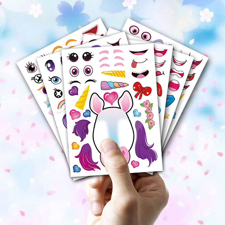 Unicornio vestir cara pegatinas DIY unicornio Fantasía animal mezcla y partido pegatinas fiesta de los niños suministros pegatinas