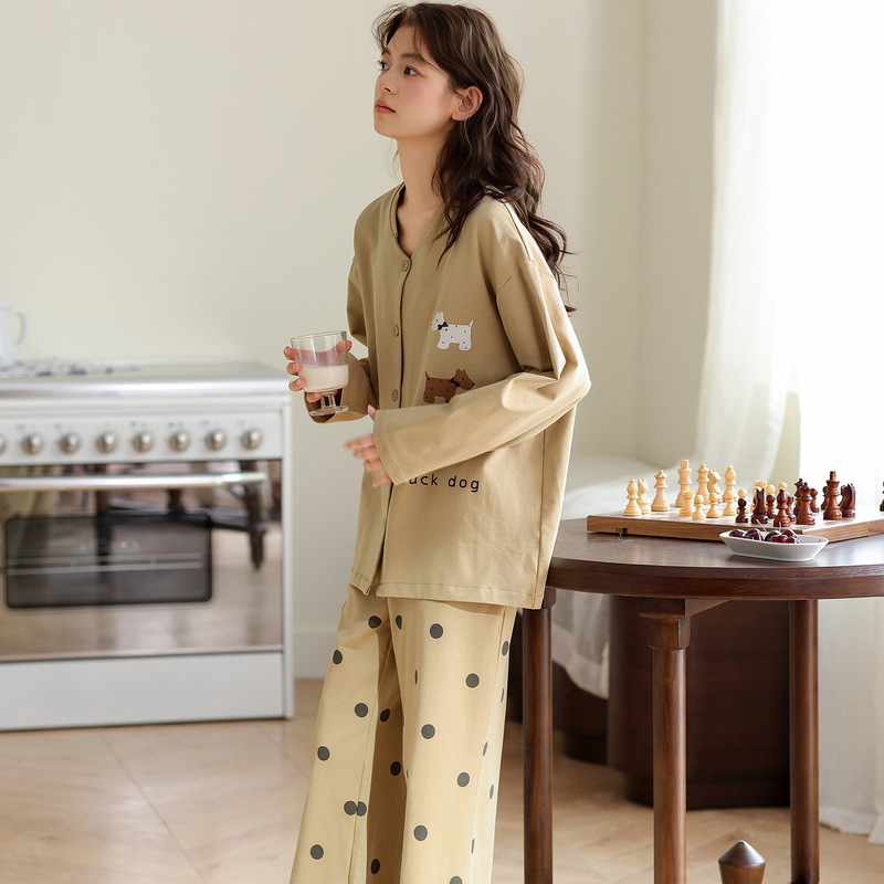 睡衣女款2025年新款纯棉长袖春秋季卡通开衫套装圆领家居服春秋款|undefined