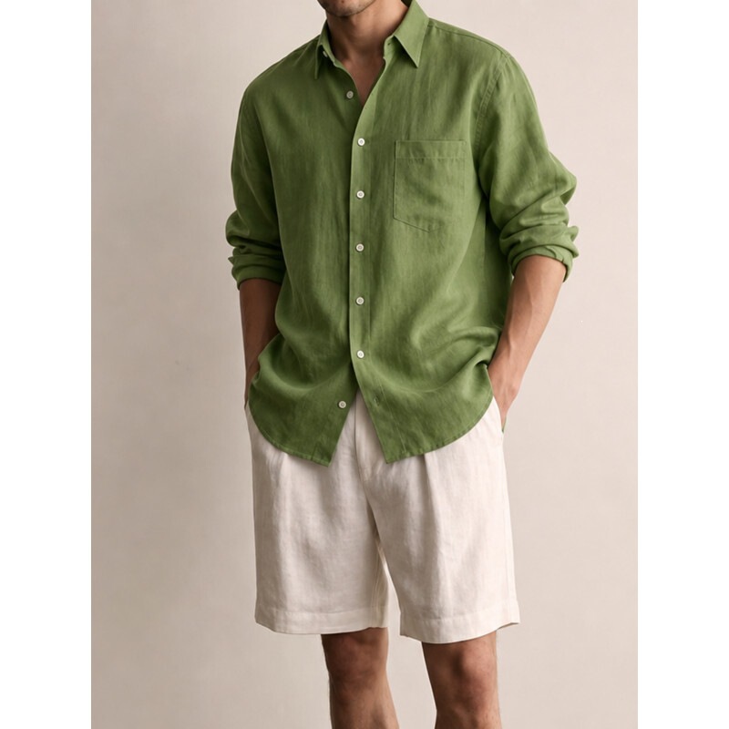 Autumn new men's old money style breathable linen long-sleeve shirt, men's sun-protective cotton-linen solid color plus-size shirt Autumn new men's old money style breathable linen long-sleeve shirt, men's sun-protective cotton-linen solid color plus-size shirt