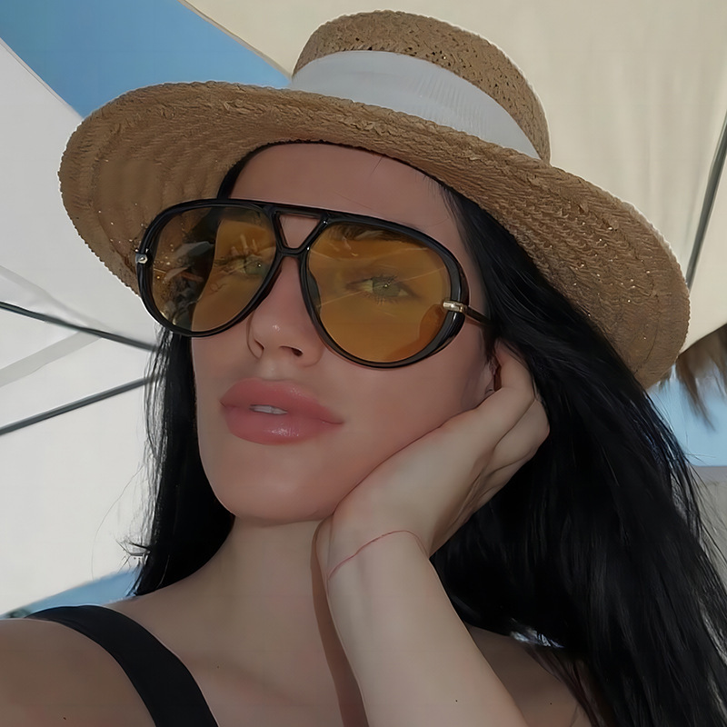 Gafas de sol clásicas de doble viga con montura grande retro europeas y americanas, nuevo estilo de motocicleta, gafas de sol esenciales para viajes diarios