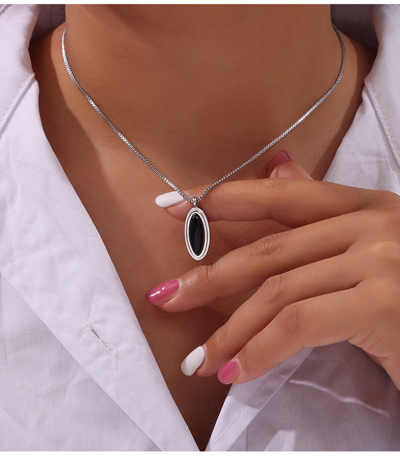 Simple Style Geometric Natural Stone Titanium Steel Pendant Necklace In Bulk display picture 2