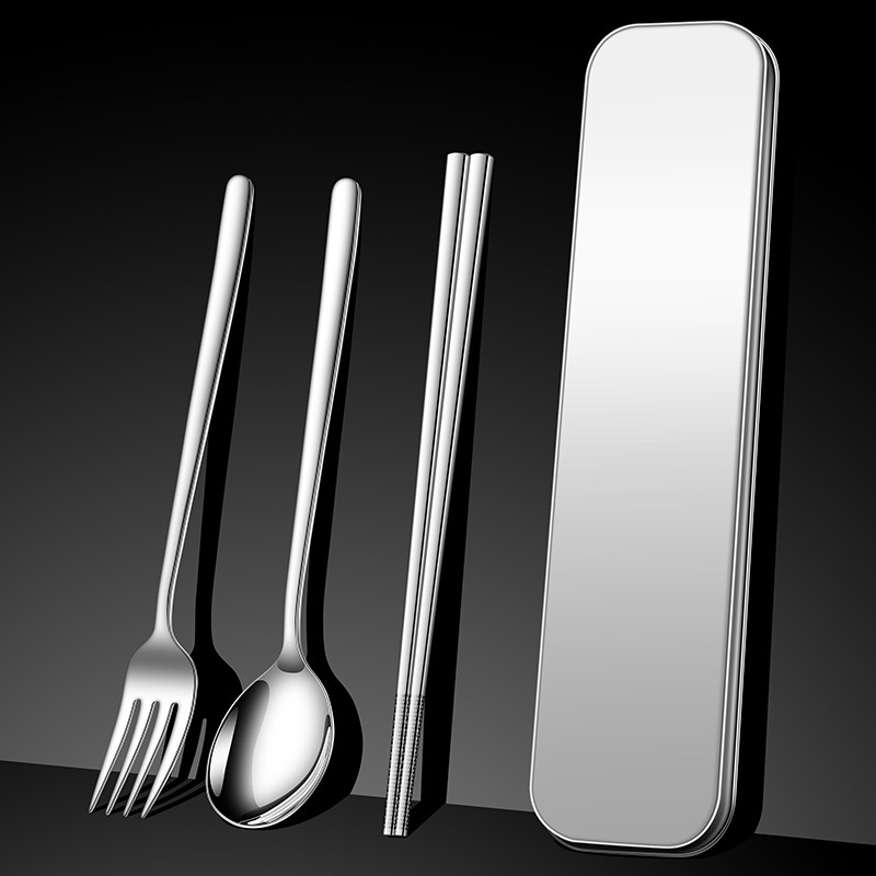 316 stainless steel chopsticks spoon suit portable tableware students office workers outdoor single tableware storage box